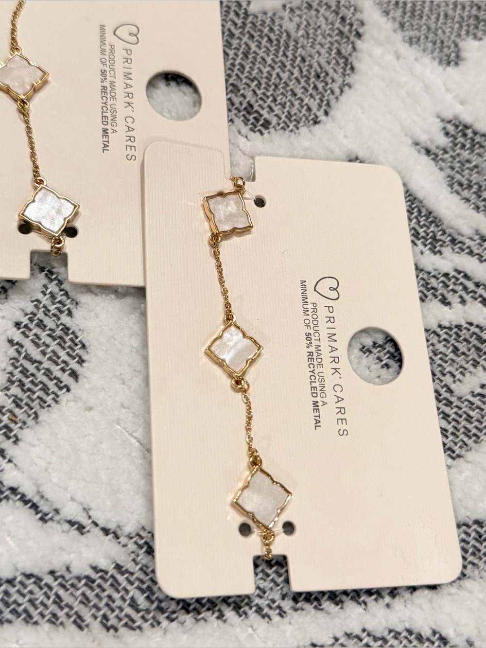 2 Primark Gold Bracelet with White Clove Stones-